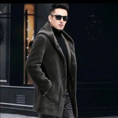 Men Winter Long Casual Thick Fleece Hooded Waterproof Jacket Male Real Fur Wool Coat  Outwear Vintage Clothing   G436