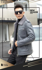Tcyeek Natural Sheepskin Fur Coats Genuine Leather Jacket Men Winter Clothes Warm Real Fur Motocycle Jackets Casaco Masculino