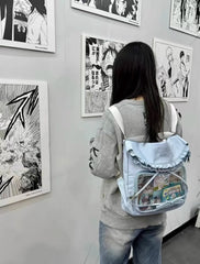 JIAERDI Aesthetic Japanese Style Itabag For Women Kawaii Large Capacity Schoolbag Harajuku Blue Bow Shoulder Bag Female Y2k Bag