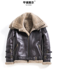 Natural Fur Coat Real Sheep Fur Coats Men Genuine Leather Motocycle Jacket Short B3 Air Force Flight Suit Winter Jackets Men FCY