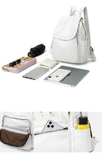 Women's Backpack White Washed Leather Backpack Female Small School Bags For Teenage Girls All-match Casual Travel Bag mochilitas