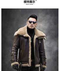 Natural Fur Coat Real Sheep Fur Coats Men Genuine Leather Motocycle Jacket Short B3 Air Force Flight Suit Winter Jackets Men FCY