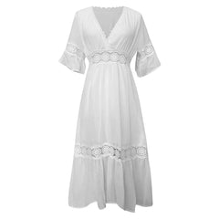 White Long Dress Women Summer Boho Lace Dresses Female Beach Holiday Hollow Out Dress Ladies Elegant Vintage Loose Vestidos