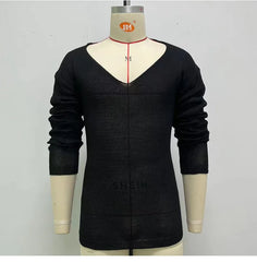 Mens Casual V-Neck Solid Sweater Spring Summer Fashion Knitted Pullover Tops For Men 2023 Harajuku Long Sleeve Jumper Streetwear