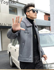 Tcyeek Natural Sheepskin Fur Coats Genuine Leather Jacket Men Winter Clothes Warm Real Fur Motocycle Jackets Casaco Masculino