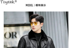 Tcyeek Genuine Leather Jacket Men 2024 Natural Sheepskin Fur Coat Winter Clothes Real Fur Mens Motocycle Jackets Jaqueta Couro