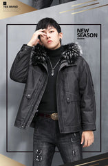 AYUNSUE Men's Winter Coat Men's Parkas Rabbit Fur Lining Coats Short Warm Fashion Casual Male Fur Jacket Jaqueta Masculina Lq