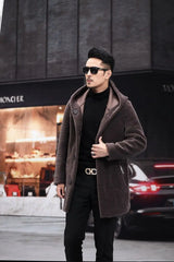 Men Winter Long Casual Thick Fleece Hooded Waterproof Jacket Male Real Fur Wool Coat  Outwear Vintage Clothing   G436