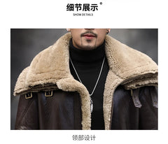 Natural Fur Coat Real Sheep Fur Coats Men Genuine Leather Motocycle Jacket Short B3 Air Force Flight Suit Winter Jackets Men FCY