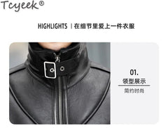 Tcyeek Genuine Leather Jacket Men 2024 Natural Sheepskin Fur Coat Winter Clothes Real Fur Mens Motocycle Jackets Jaqueta Couro