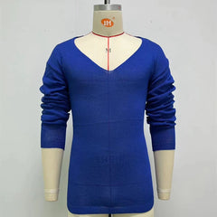 Mens Casual V-Neck Solid Sweater Spring Summer Fashion Knitted Pullover Tops For Men 2023 Harajuku Long Sleeve Jumper Streetwear