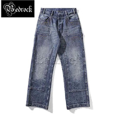 MBBCAR 16.5oz Selvedge Denim Jeans Men Double Knee Lumberjack Pants Destroy Washed Distressed High Waist Wide Leg Cargo Pants