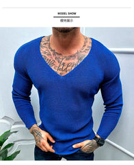 Mens Casual V-Neck Solid Sweater Spring Summer Fashion Knitted Pullover Tops For Men 2023 Harajuku Long Sleeve Jumper Streetwear