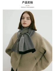 Knitted Gray Striped Scarf Warm Winter Male Female Couples 165*29cm