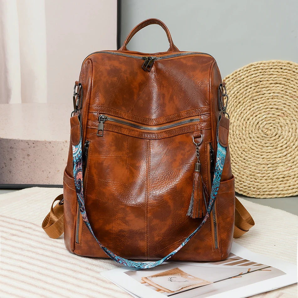 New High Quality Soft Leather Women's Backpack Large Capacity Female Anti Theft Backpack Famous Designer Girl's Shoulder Bag Sac