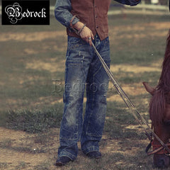 MBBCAR 16.5oz Selvedge Denim Jeans Men Double Knee Lumberjack Pants Destroy Washed Distressed High Waist Wide Leg Cargo Pants