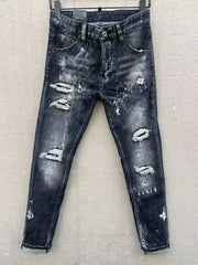Dsq2 Jeans Skinny Style Men's Slim Denim Patchwork Straight Zipper Pants Blue Hole Brand ICON Jeans for Men