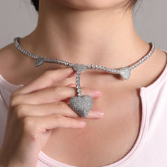 Uwin 4 Heart Necklace Drip Necklaces for Women 4mm Tennis Chain With Heart Pendant Iced Out Cz Hip Hop Jewelry Gift