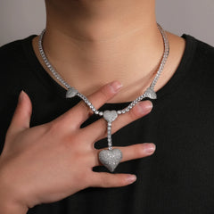 Uwin 4 Heart Necklace Drip Necklaces for Women 4mm Tennis Chain With Heart Pendant Iced Out Cz Hip Hop Jewelry Gift