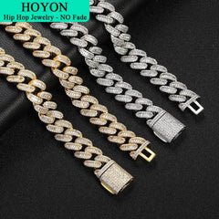 HOYON 15mm Zircon Stone Cuban Chain For Men Silver Plated Chain Neck Collares Fashion Hip Hop Jewelry