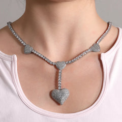 Uwin 4 Heart Necklace Drip Necklaces for Women 4mm Tennis Chain With Heart Pendant Iced Out Cz Hip Hop Jewelry Gift