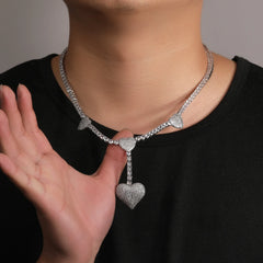 Uwin 4 Heart Necklace Drip Necklaces for Women 4mm Tennis Chain With Heart Pendant Iced Out Cz Hip Hop Jewelry Gift