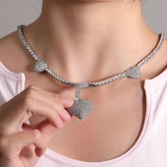 Uwin 4 Heart Necklace Drip Necklaces for Women 4mm Tennis Chain With Heart Pendant Iced Out Cz Hip Hop Jewelry Gift