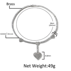 Uwin 4 Heart Necklace Drip Necklaces for Women 4mm Tennis Chain With Heart Pendant Iced Out Cz Hip Hop Jewelry Gift