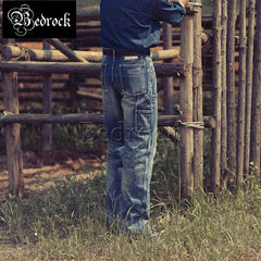 MBBCAR 16.5oz Selvedge Denim Jeans Men Double Knee Lumberjack Pants Destroy Washed Distressed High Waist Wide Leg Cargo Pants