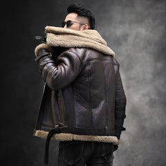Natural Fur Coat Real Sheep Fur Coats Men Genuine Leather Motocycle Jacket Short B3 Air Force Flight Suit Winter Jackets Men FCY