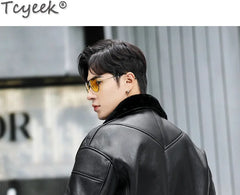 Tcyeek Genuine Leather Jacket Men 2024 Natural Sheepskin Fur Coat Winter Clothes Real Fur Mens Motocycle Jackets Jaqueta Couro