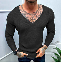 Mens Casual V-Neck Solid Sweater Spring Summer Fashion Knitted Pullover Tops For Men 2023 Harajuku Long Sleeve Jumper Streetwear