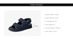 BEAUTODAY Leisure Sandals Women Denim Blue Polka Dot Hook And Loop Button Decoration Summer 2023 Ladies Shoes Handmade 34580