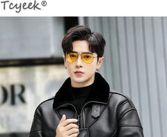 Tcyeek Genuine Leather Jacket Men 2024 Natural Sheepskin Fur Coat Winter Clothes Real Fur Mens Motocycle Jackets Jaqueta Couro