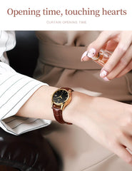 Womens Wrist Watch OLVES 6629 Automatic Mechanical Fashion Blue Dial Watches For women Leather Strap Waterproof Date