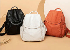 Women's Backpack White Washed Leather Backpack Female Small School Bags For Teenage Girls All-match Casual Travel Bag mochilitas