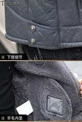 Tcyeek Natural Sheepskin Fur Coats Genuine Leather Jacket Men Winter Clothes Warm Real Fur Motocycle Jackets Casaco Masculino