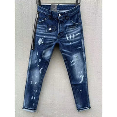 Dsq2 Jeans Skinny Style Men's Slim Denim Patchwork Straight Zipper Pants Blue Hole Brand ICON Jeans for Men