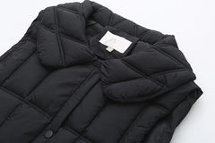 Plus Size Women's Clothing Autumn And Winter New In Thickened Laminated Vest Turndown Collar Mid-Length Quilted Jacket Oversize