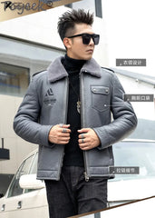 Tcyeek Natural Sheepskin Fur Coats Genuine Leather Jacket Men Winter Clothes Warm Real Fur Motocycle Jackets Casaco Masculino