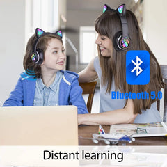 Kids Headphones, Cat Ear Wireless Headphones, LED Light up Kids Bluetooth Headphones over on Ear Black