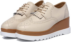 Women'S Fashion Tassels Square-Toe Lace-Up Platform Wedge Oxford Shoes