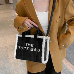 Winter Khaki Tote Bag PU Leather Female Handbags Soft Lamb Wool Stitching Top-Handle Bags Fashion Small Crossbody Bags Purse
