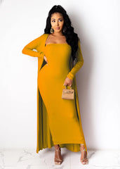 Fall Outfits for Women Long Cardigan Bodycon Tube Dress Sets Jumpsuits Tracksuits Yellow