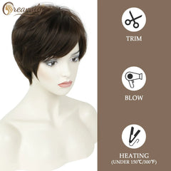 8" Black Wigs for Women Pixie Cut Wigs Synthetic Short Pixie Wigs with Bangs Wefted Wig Caps