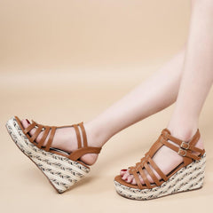 Wedge Sandals for Women Platform Shoes with Soft Hollow Open Toe Espadrille Summer Shoes Ankle Strap Comfortable Outdoor Platform Sandal