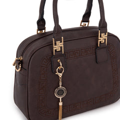 Small Top Handle Purse for Women Crossbody Satchel Handbag Barrel Bag, Coffee