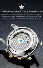 Men Automatic Watch Skeleton 5 Hands Mechanical Classic Luxury Multi Calendar Stainless Steel Waterproof Wrist Watch for Men