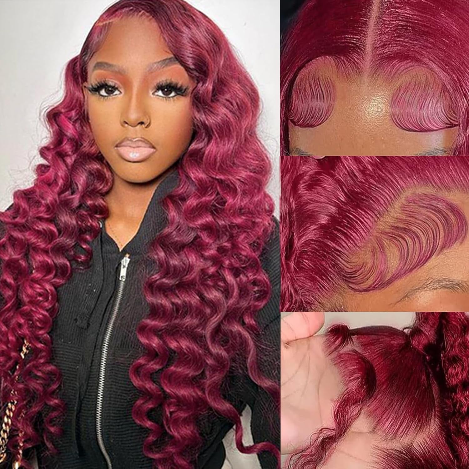 99J Loose Wave Lace Front Wigs Human Hair Pre Plucked Burgundy Loose Deep Wave 13X4 Hd Lace Front Wigs Human Hair for Women 180% Density 99J Burgundy Glueless Deep Wave Wig 22 Inch