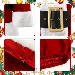 Christmas Santa Claus Costume with Beards Santa Suit Adult Men Deluxe 9PCS Complete Deluxe Santa Outfit Set Burgundy